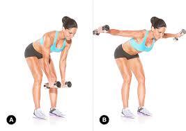 Russian Twist Dumbbell reverse flies Squat to oppositeextending Vsit position with straight back, rotate upper body from side to side. Keep knees steady and not rocking. Add weight as directed.