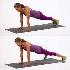 Straight arm plank jack In plank position, with slight jump motion in feet,