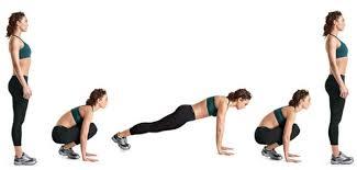 Burpees Squat jack In standing position, crouch down, hands to floor,