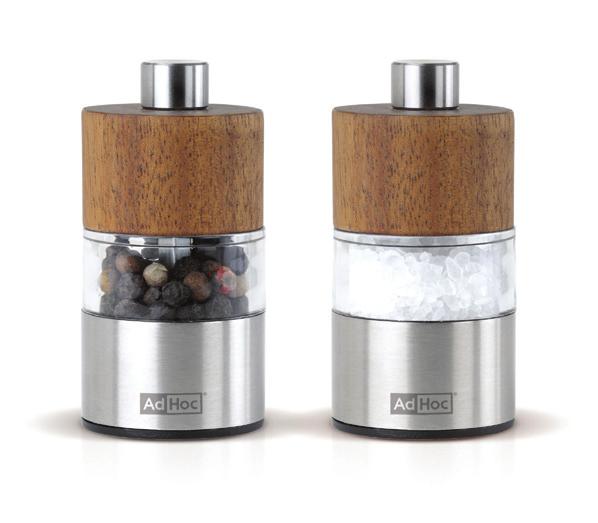 78MP31 1-1/4 x 2-3/8 Minimill - Salt & Pepper Grinders (set of two) Stainless steel and acrylic design Fully adjustable grinding from fine to coarse High tech, corrosion-free, spring loaded