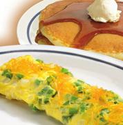 79 700-790 Calories Senior Pan Francés Senior Omelette (pictured with Cheddar cheese, green peppers & onions) SIMPLE & FIT Senior Buttermilk Pancakes A stack of three of our award-winning buttermilk