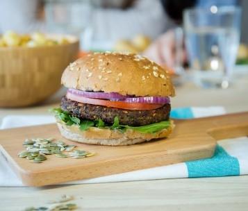 Seeds Burger The Seeds Burger fits perfectly into your healthy diet. Filled with a variety of seeds and grains, this delicious burger has a tasty, crunchy bite to it.