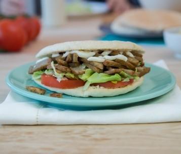 Shawarma The Shawarma has a recognizably Mediterranean flavour and is truly vegetarian. Ideal for pita sandwiches or wraps.