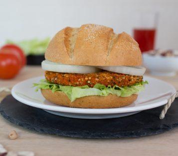 Bean Quinoa Burger The Bean Quinoa Burger is a deliciously spicy burger with a crunchy crust, made with wheat and pea protein and vegetables.