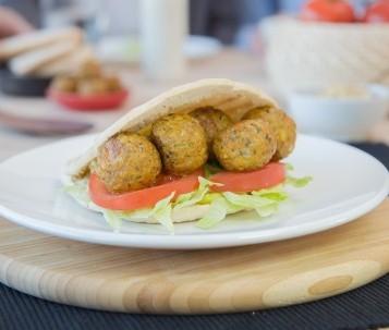 Falafel A Falafel dish consists of balls filled with chickpeas as a base. The Falafel originates from the Middle East but has also become a well-known product in Europe.