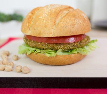 Falafel Quinoa Burger Falafel is a product made from chick peas.
