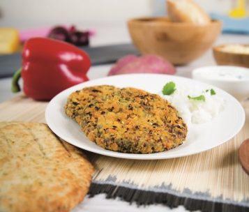 Lentil Burger This vegan Lentil Burger is a unique product. Coated in crunchy breadcrumbs, full of flavour and made with surprising ingredients.