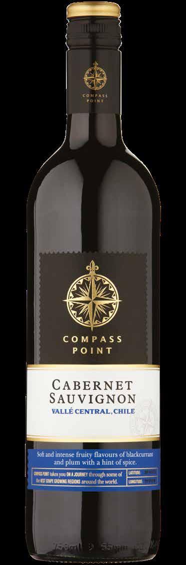 Compass Point Cabernet Sauvignon Chile On Trade Vintage 2016. Region Valle Central, Chile. Grape Variety 85% Cabernet Sauvignon 15% Syrah. 12.5% (9.4 units per 75cl bottle & 1.