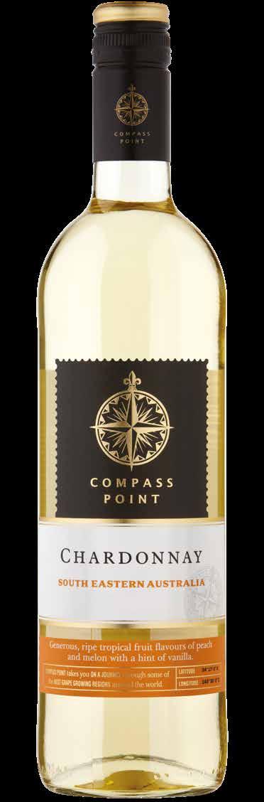 Compass Point Chardonnay Australia On Trade Vintage 2016/17. Region South Eastern Australia. Grape Variety 100% Chardonnay. 13% (9.8 units per 75cl bottle & 1.6 units per 125ml glass). Formats 75cl.