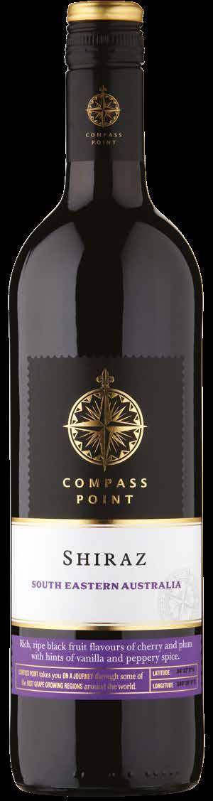 Compass Point Shiraz Australia On Trade Vintage 2016/17. Region South Eastern Australia. Grape Variety 100% Shiraz. 13.5% (10.1 units per 75cl bottle & 1.7 units per 125ml glass). Formats 75cl, 18.