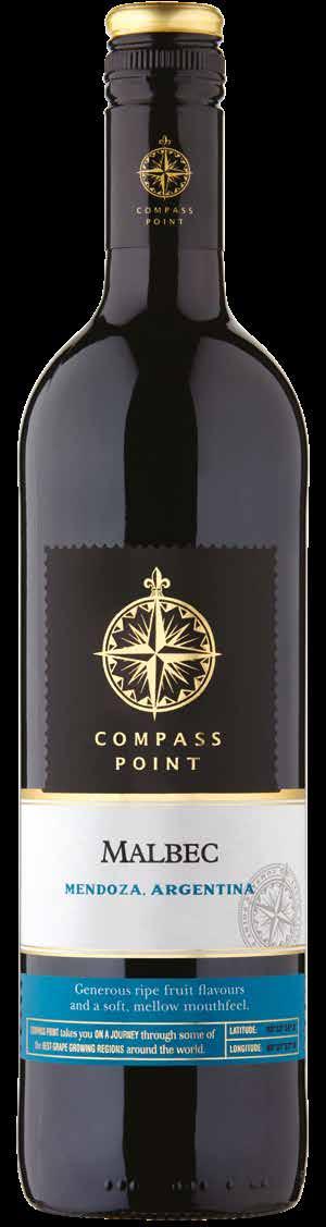 Compass Point Malbec Argentina On Trade Vintage 2016. Region Valle De Uvo, Mendoza, Argentina. Grape Variety 100% Malbec. 12.5% (9.4 units per 75cl bottle & 1.6 units per 125ml glass). Formats 75cl.