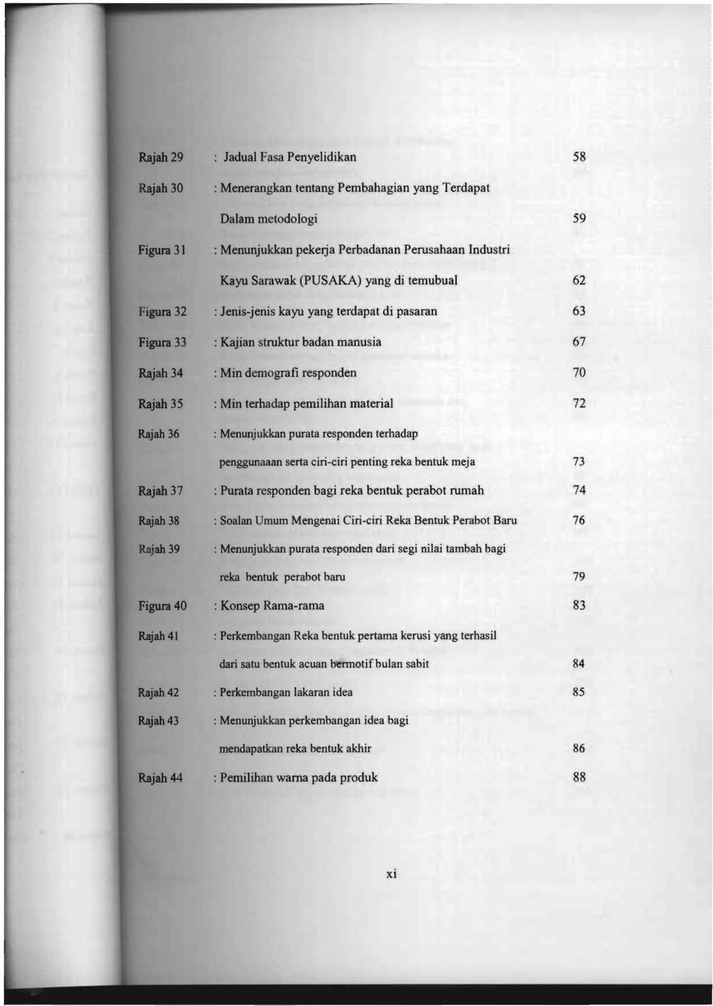 Rajah 29 : Jadual Fasa Penyelidikan 58 Rajah 30 : Menerangkan tentang Pembahagian yang Terdapat Dalam metodologi 59 Figura 31 : Menunjukkan pekeija Perbadanan Perusahaan Industri Kayu Sarawak