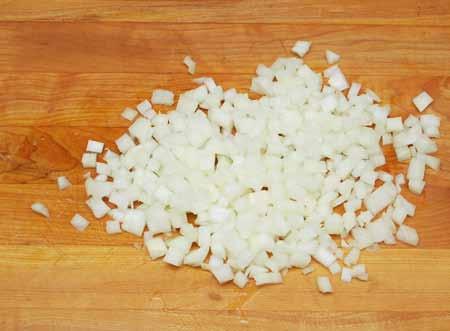 6 4 Chop the onion into a fairly small dice.