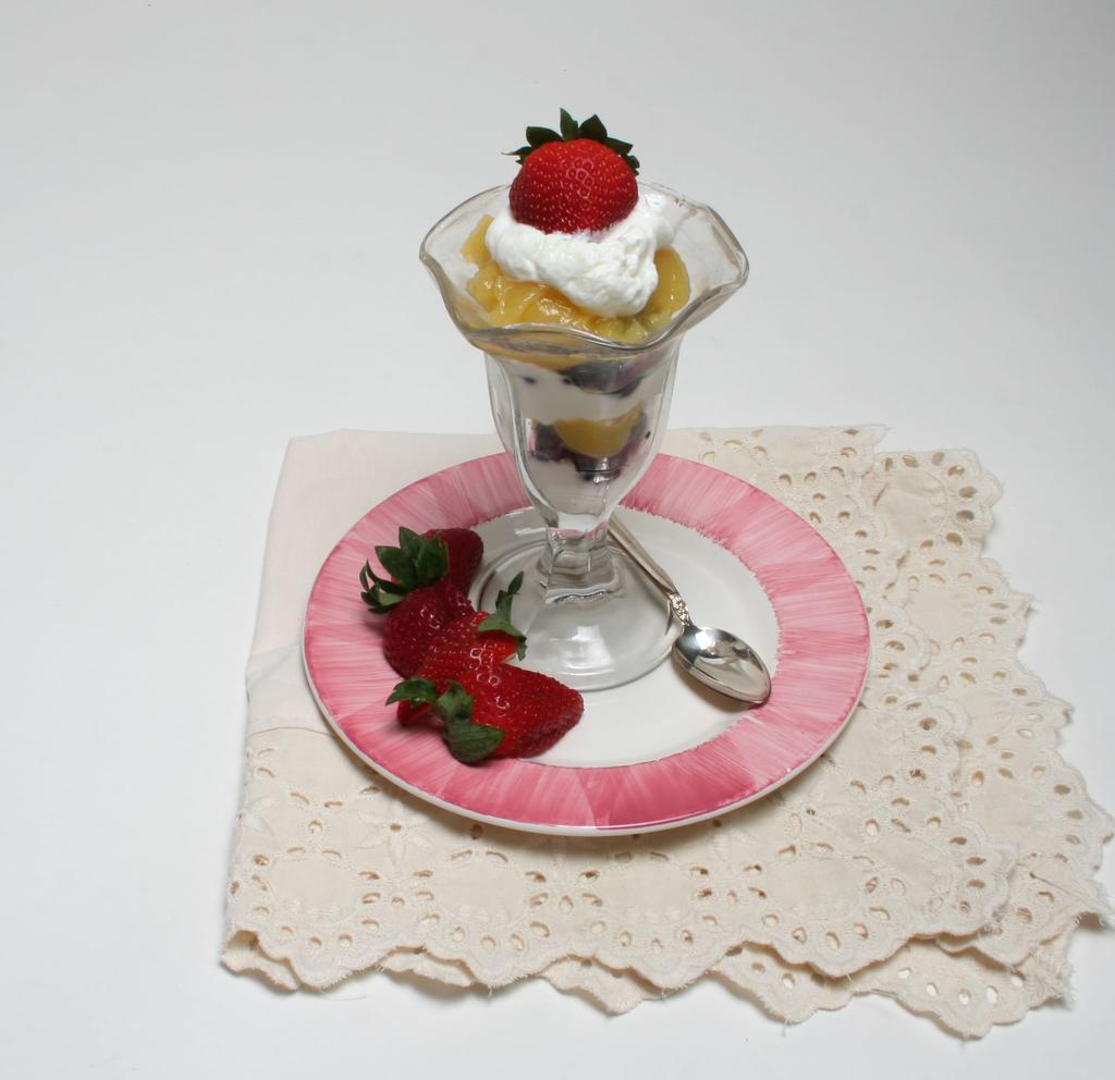 Berry Parfait with Lemon Curd Dip For a cool, delicious dessert, try this Berry Parfait with Lemon Curd Dip. Greek yogurt is a good source of protein.