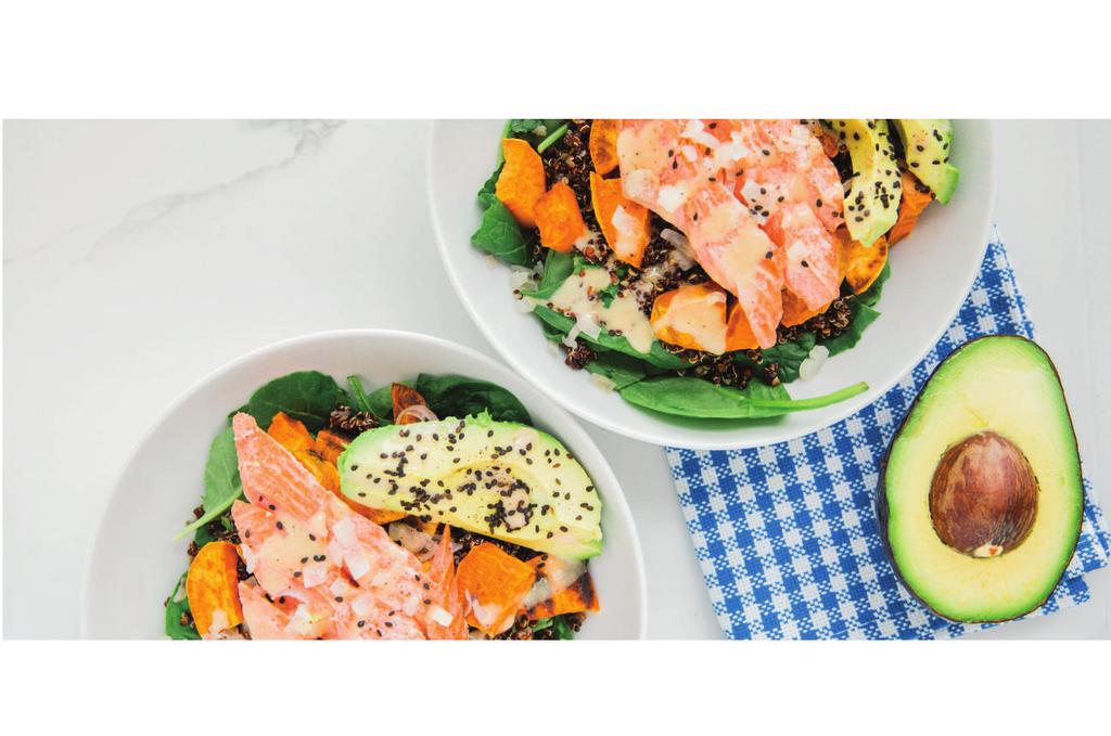 Quinoa bowl with lemon vinaigrette Salmon is a great source of omega-3 fatty acids, which are great for bone and joint health as well as brain function.