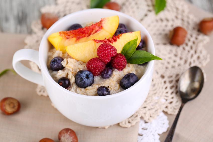 Wednesday Breakfast Steel cut oatmeal with fresh raspberries, blueberries and peaches (Note: Be sure to keep the fruit to grain ratio 2:1 so that you have two times the amount of fruit as grain)