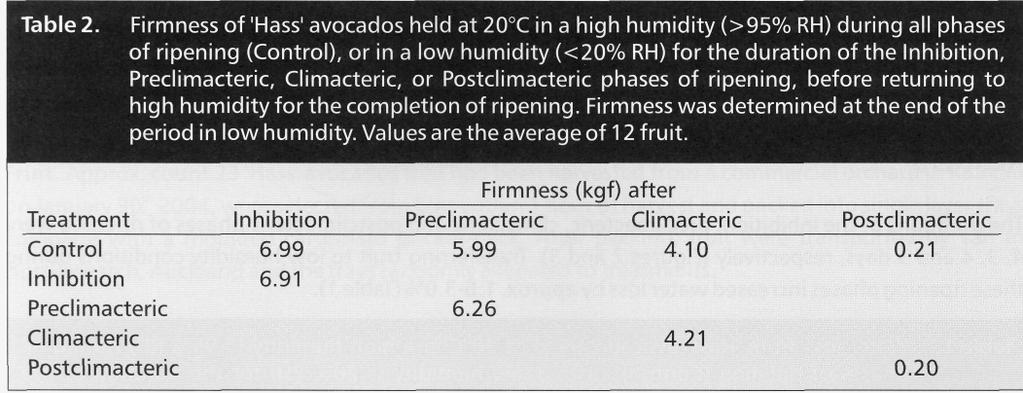 fruit treated during the inhibition phase. Water loss during the pre-climacteric phase advanced ripening by approx. half a day but had no effect in the climacteric and postclimacteric phases.