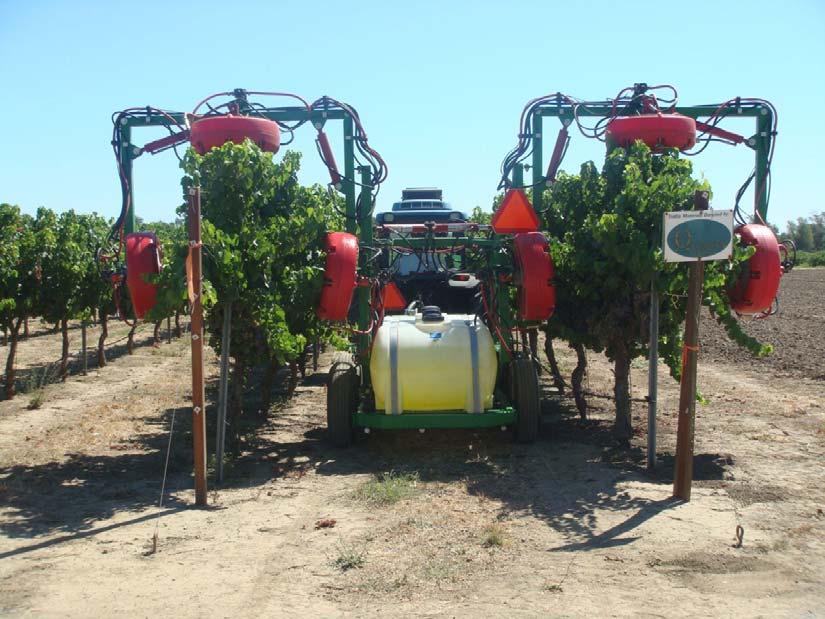 in a single vineyard under a certain set of conditions. The authors recognize that spray volume needed for efficient and effective pest control in a particular planting change through the season.