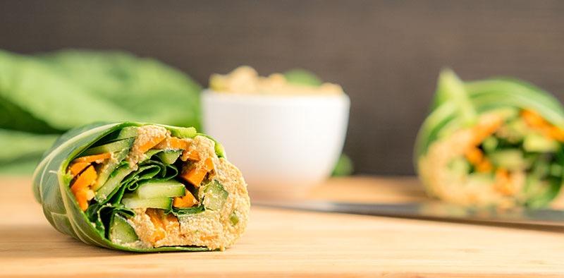 Day 3 - Afternoon Tu no Wrap Time: 10-15 min Servings: 1 2 collard leaves (large) 1 cup sprouts (handful) 1/4 cup shredded carrots 1 tomato (sliced) 1 Tbsp homemade miso mayo 3 Tbsp homemade tu'no 1.