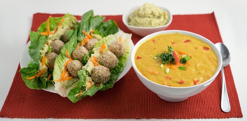 Day 6 - Evening Falafel Wrap & Curry Soup Time: 20 min Servings: 1 Romaine Falafel Wrap While everything is out we suggest doubling the Romaine Falafel Wrap recipe for tomorrow s lunch.