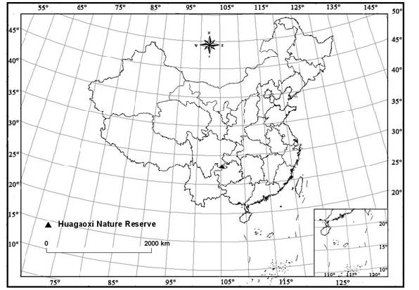 Map 1: The location of the Huagaoxi Nature Reserve in China. 3.2. Conocephalus (Anisoptera) exemptus (Walker, 1869) Material. Sichuan (Xuyong): 1 male, 5 females, 24.VIII 2013; 3 males, 5 females, 27.