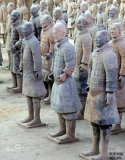 The terracotta figures are life-sized painted with bright pigment.