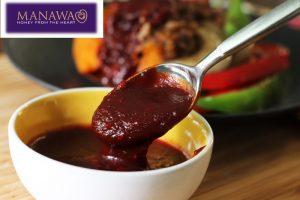 Manawa Honey Apple Bacon BBQ Sauce Visit Manawa Honey s website click here or Facebook click here This is a wonderful semi-sweet honey apple bacon bbq sauce that is ideal to finish a slow roasted