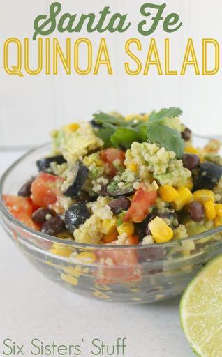 SANTA FE QUINOA SALAD S I D E D I S H Serves: 6 Prep Time: 45 Minutes Cook Time: 1 (15 ounce) can black beans (drained and rinsed) 1/2 red bell pepper (chopped) 2 ears fresh corn (cut of the cob) 2