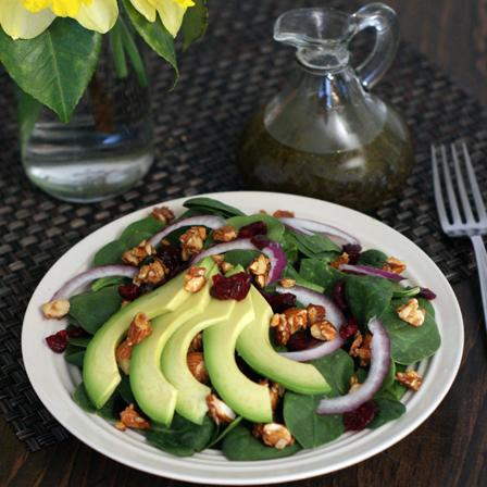 3/20/2015 Spring Avocado Salad with Sweet White Balsamic Vinaigrette Spring Avocado Salad with Sweet White Balsamic Vinaigrette Baby Spinach Red onion, sliced Honey Candied Almonds Dried Sweetened