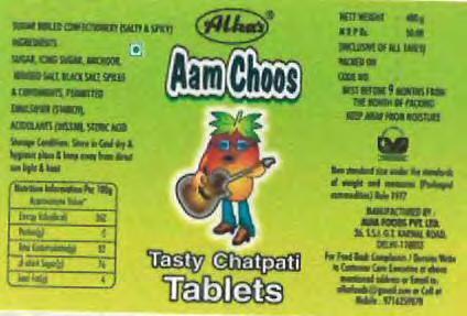 Trade Marks Journal No: 1840, 12/03/2018 Class 32 2333561 17/05/2012 ALKA FOODS PVT. LTD. 26, S.S.I. LAGHU UDYOG NAGAR, G.T. KARNAL ROAD, DELHI - 110033 MERCHANTS & MANUFACTURERS A COMPANY DULY REGISTERED UNDER THE COMPANIES ACT 1956 Address for service in India/Agents address: LALJI TRADE MARK CO.