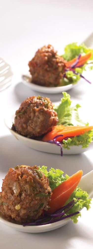 Protein Packs A Punch Protein Membina Tubuh Yang Sihat Asian Meatballs (5 servings) Ingredients 2 tbsps clear honey 3 tbsps fish sauce 450 g minced meat; beef or chicken 1 tsp corn flour Cooking oil