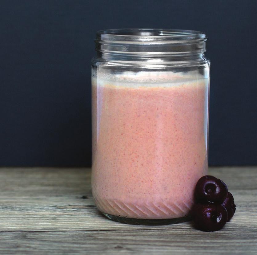 Cherry fruition Smoothie ½ cup Cherry Fruition ½ cup low fat milk or almond milk ½ cup vanilla Greek yogurt 1 banana