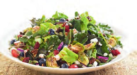 KALE AND ROASTED BRUSSELS SPROUTS SALAD THE SUPERFOOD SALAD KALE AND ROASTED BRUSSELS SPROUTS SALAD Baby kale herb-roasted brussels sprouts romaine fresh blueberries sweet red grapes dried
