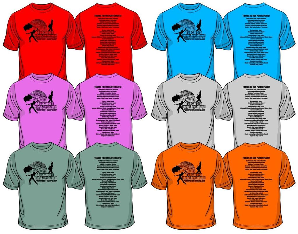 Pre-Order your Tuscarora Indoor Invitational Event T-Shirt Sizes Color S M L XL XX L Sagestone (green) Red Silver Safety Orange California Blue Azalea (Pink) TOTALS XX XL Price $15.00/shirt +$2.