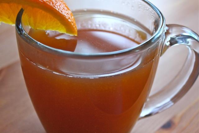 SPICED APPLE CIDER 1/2 GALLON APPLE CIDER 1 TABLESPOON WHOLE CLOVES 4 CINNAMON STICKS 1/2 ORANGE, cut into 2 slices CHEESE CLOTH (found in the baking section of Safeway with the utensils) CALORIES: