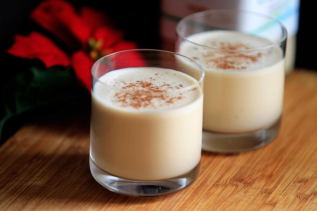 VIRGIN EGGNOG 3 cups whole milk 1 cup heavy cream 1/2 cup sugar 4 large eggs 2 teaspoons vanilla extract Ground nutmeg Whisk together the milk, cream, sugar, and eggs