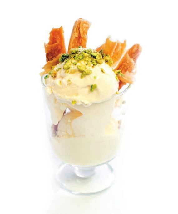 SWEETS Ice cream 5.5 Chocolate, vanilla- ask your host for other varieties Ice Cream with baklava 7.5 Ice cream topped with crumbled baklava & pistachio Baklava 3.