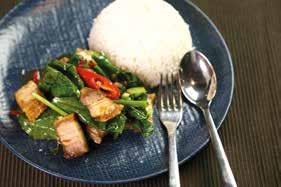 CRISPY PORK BELLY WITH CHINESE BROCCOLI + RICE.