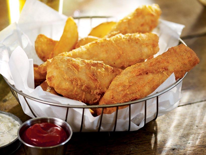Beer Battered Pub-Style Seafood These mouthwatering hand-cut fillets are made with real beer batter and have a crispy, flavorful texture. Precisely-portioned within 0.