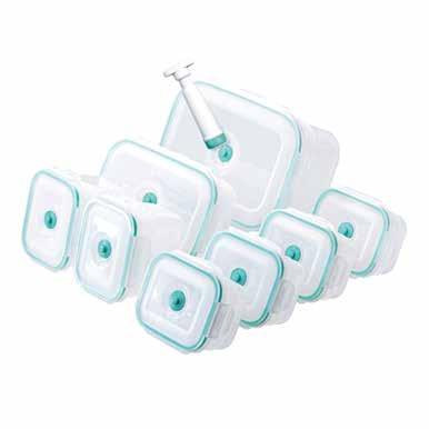 Kitchen Products Rectangular Vac n Save Set (17 Piece Set) 48464 892583000238 0.5L Container with Lid (4) Size: 5.51 L x 4.53 W x 2.95 H 0.