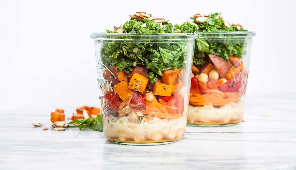 7. Curry Vindaloo This curry inspired salad jar is loaded with kale, sweet potatoes, carrot, red bell pepper, roasted garlic and a creamy coconut curry dressing.