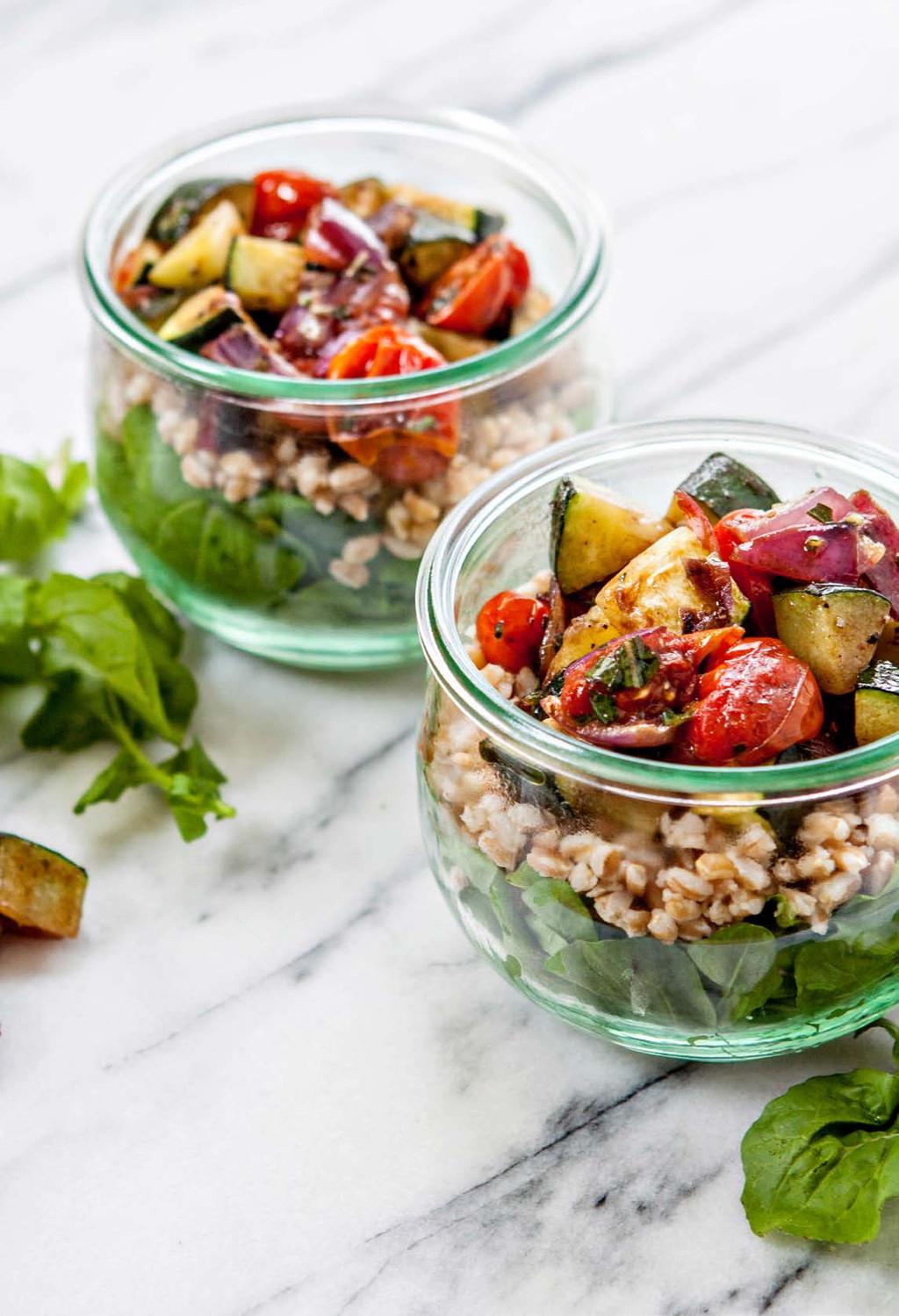 9. Farro in a Jar Shortcut the prep on this one! Roasted vegetables from your grocery store s salad bar makes this salad super easy to whip up.