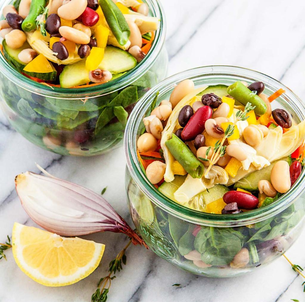 4. 7-Bean Salad in a Jar Classic summertime 7-Bean Salad gets featured in this delicious layered salad in a jar along with lots of fresh vegetables and a lemony thyme shallot dressing.