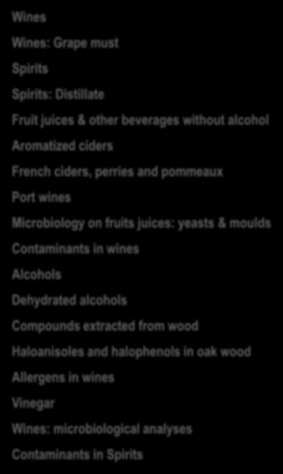 pommeaux A39 Port wines A51f Microbiology on fruits juices: yeasts & moulds A55 Contaminants in wines A58