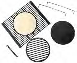 Set contains pizza stone, grill and hotplate inserts, grill insert holder and insert removal tool, and kebab racks.