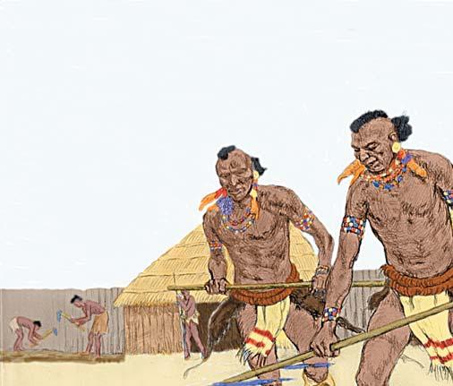 Above: The Indians of the Mississippi culture were the direct ancestors of the tribes of the historic period. These two men are playing the game of chunky.