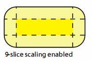 Scaled without distortion: đổi tỉ lệ không có kèm theo biến dạng 9-Slice scaling enabled: Có sử dụng 9-Slice scaling. Tất cả những hình dạng trên chúng ta sẽ thấy trong dự án 9slice.