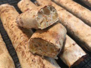 Ingredients: 3 1/2 mountain bread wraps 150g dried apricots 500g chicken mince 1 small onion, finely diced 1 celery stalk, finely diced 2 garlic cloves, finely diced 150g sweet potato, grated 1 egg
