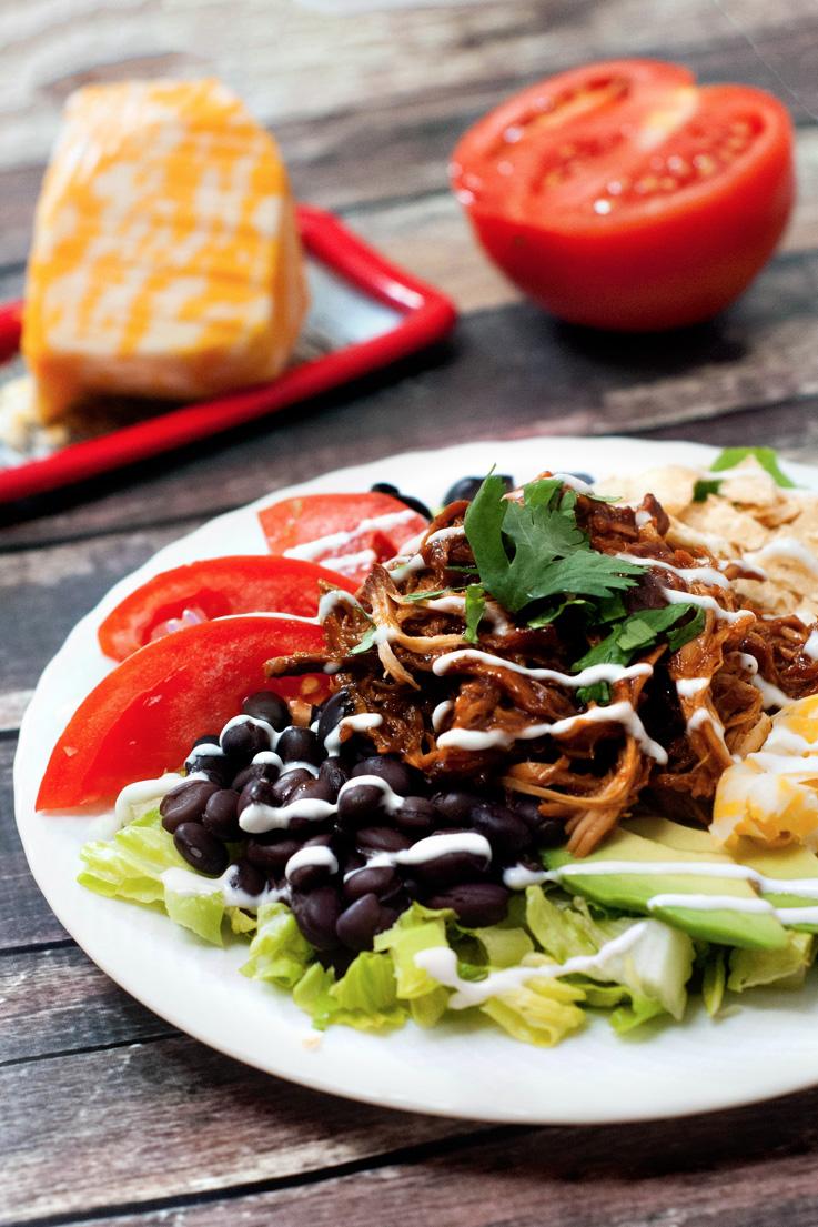 5/22/2015 Slow Cooker BBQ Chicken Taco Salad Slow Cooker BBQ Chicken Taco Salad For the Chicken: 2 lbs boneless, skinless chicken breasts 1 cup BBQ sauce ¼ cup Italian dressing ¼ cup brown sugar 1