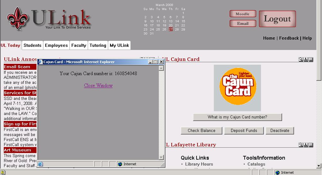 Log-in to ULink which links directly to our website by